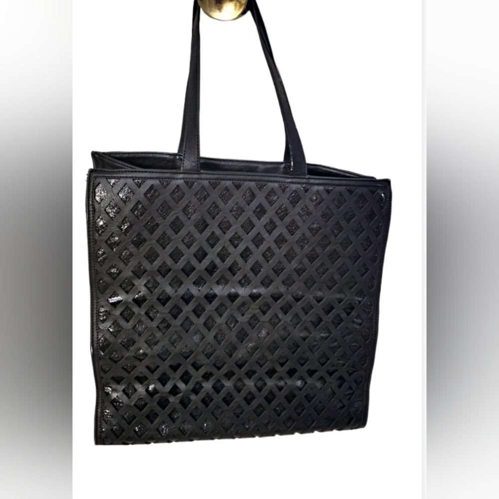 Like Dreams Black Lattice Faux Leather Tote